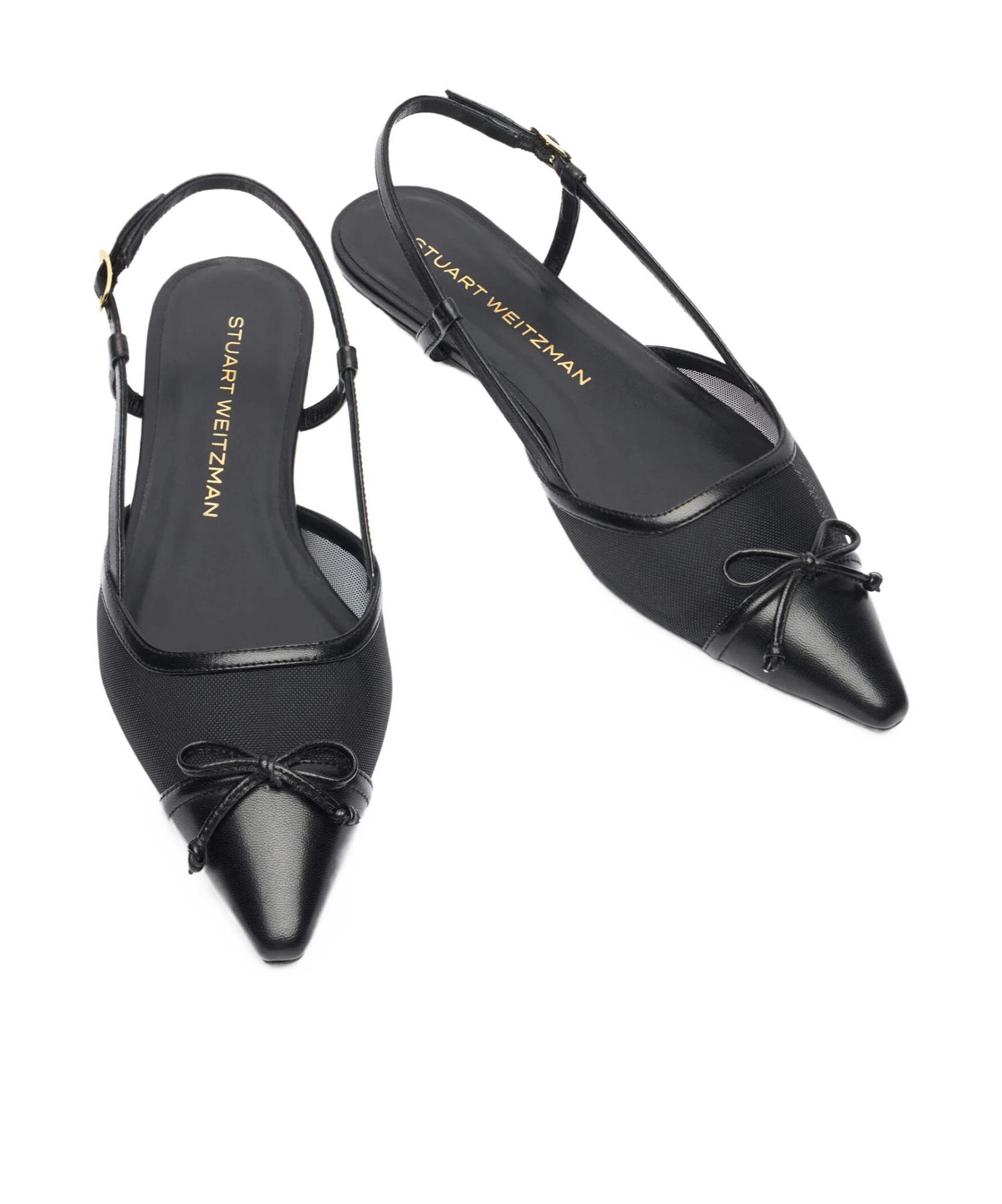Stuart Weitzman Black Slingback Ballerinas With Pointed Design