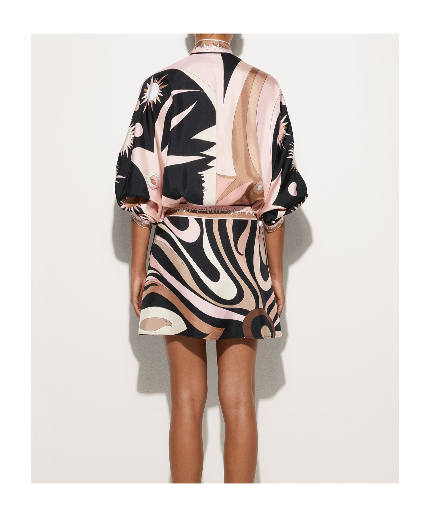 Pucci Mini Dress With Asymmetric Sleeves In Black And Nude