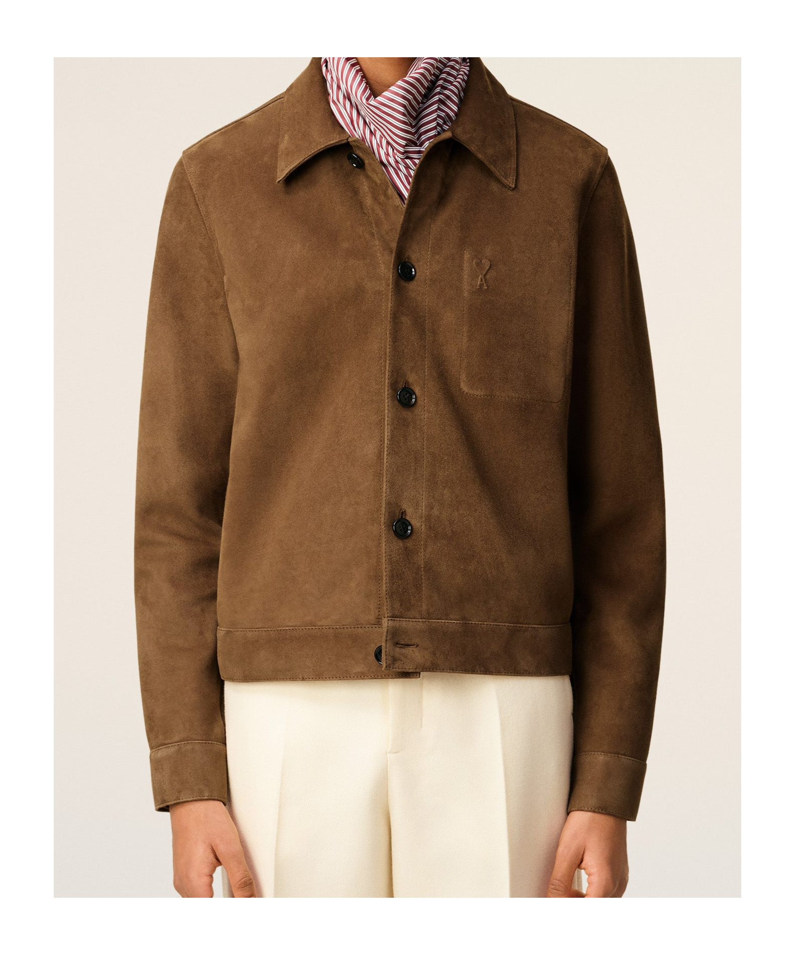 Ami Alexandre Mattiussi Mens Noisette Pointed-collar Embossed-logo Leather Jacket In Brown