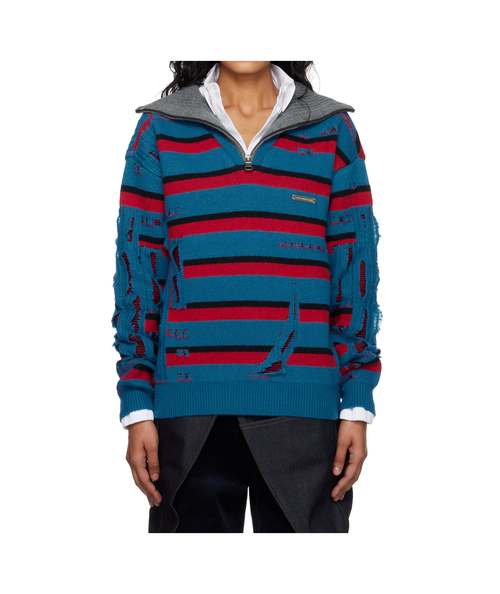 Andersson Bell Striped Jacquard Half-zip Sweater In Multi