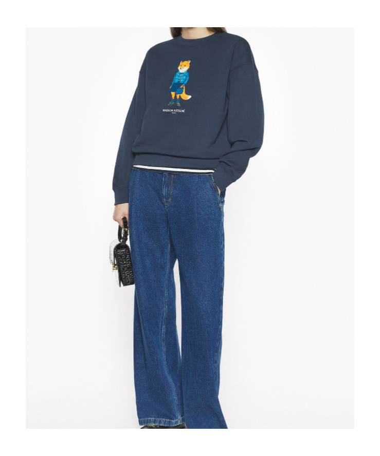 Maison Kitsuné Graphic Print Crew Neck Cotton Sweatshirt In Blue
