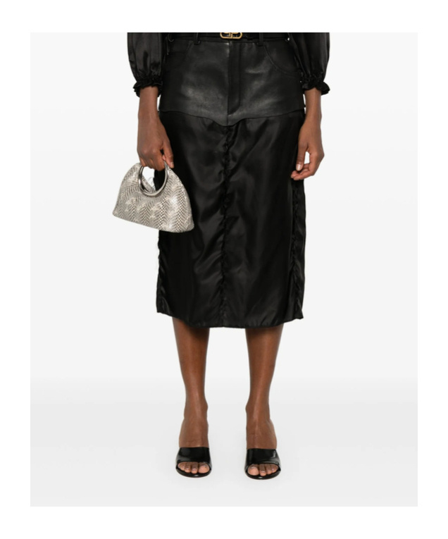 Balenciaga Leather-panel Midi Skirt In Black