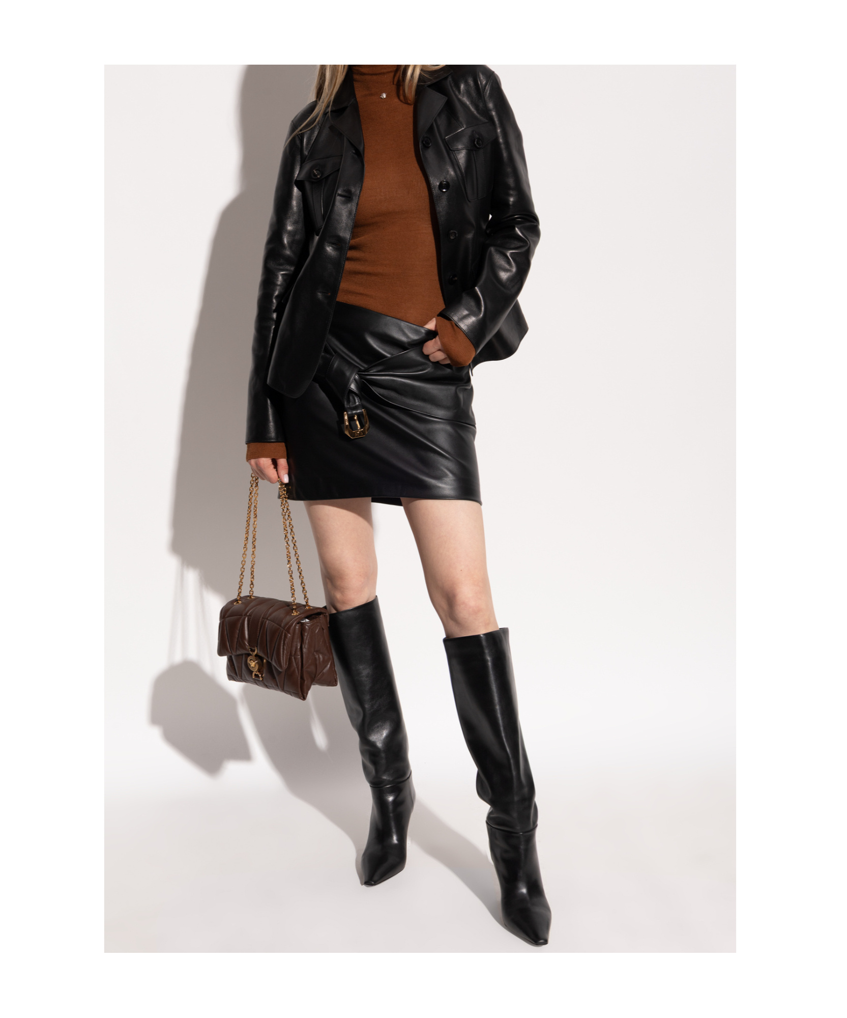 Versace Leather V-heel Knee-high Boots 85 In Black