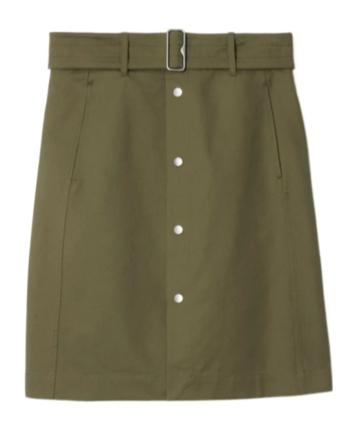 Shop Burberry Belted-buttoned Midi Skirt In Green