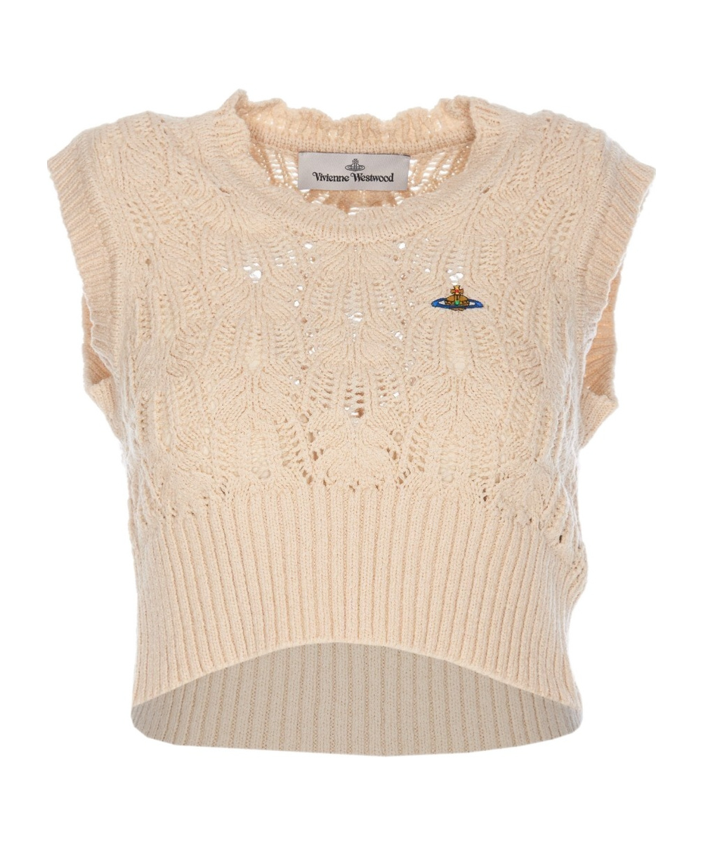 Vivienne Westwood Orb Embroidered Knit Vest In Nude