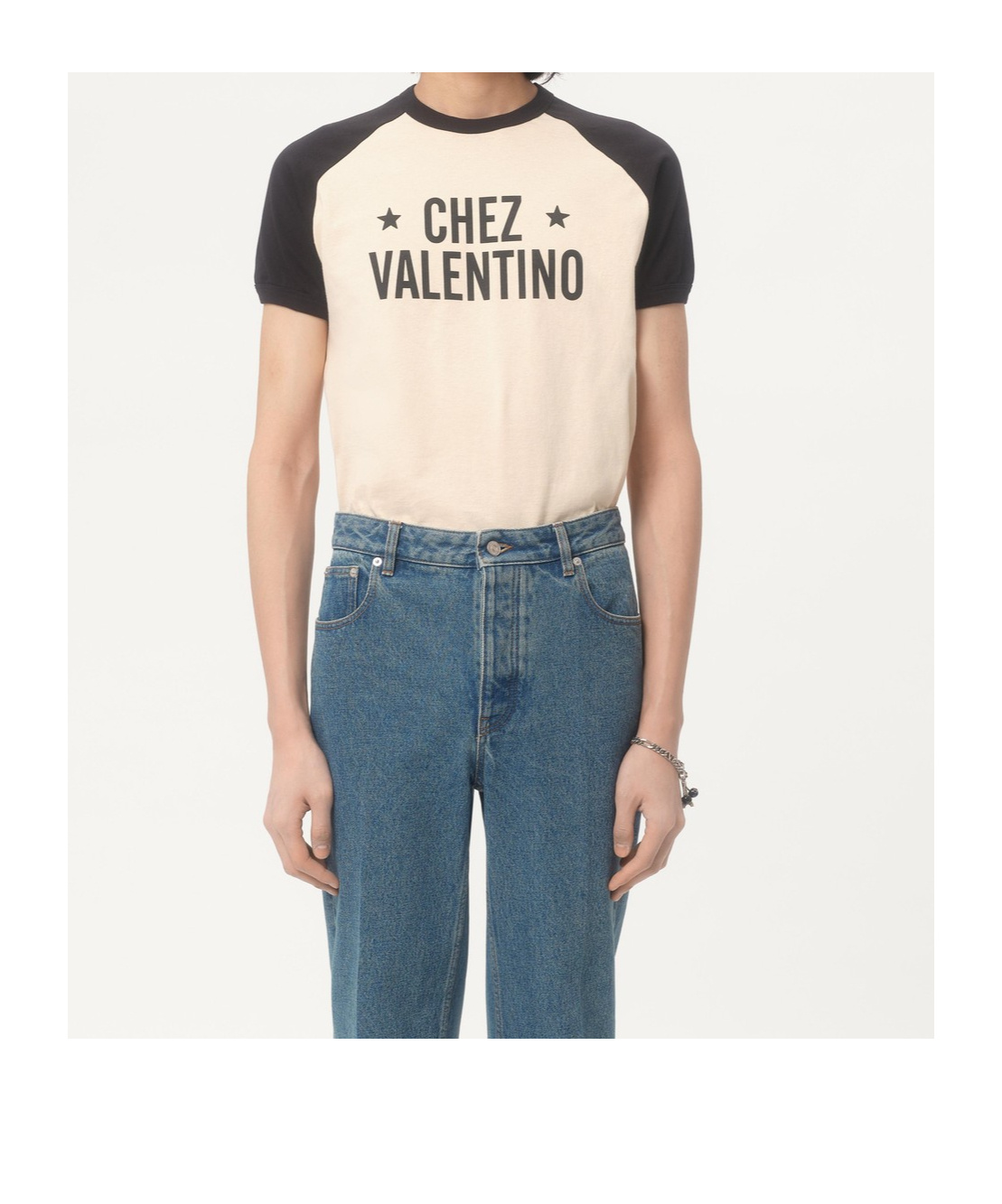 Valentino Sleeve Contrast Graphic Print Crew Neck In Nude
