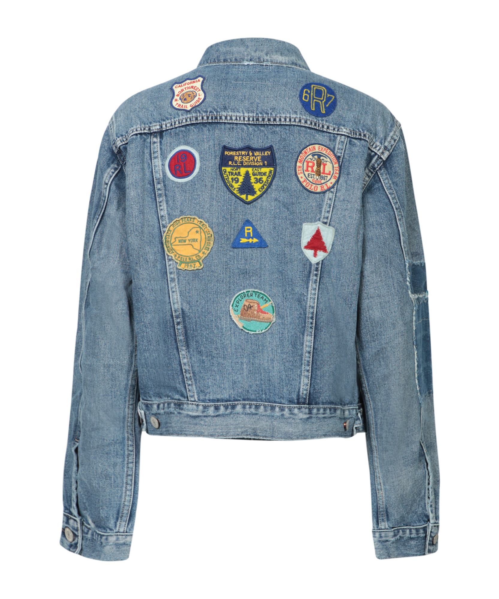 Shop Polo Ralph Lauren Patch-embroidered Denim Jacket In Gray