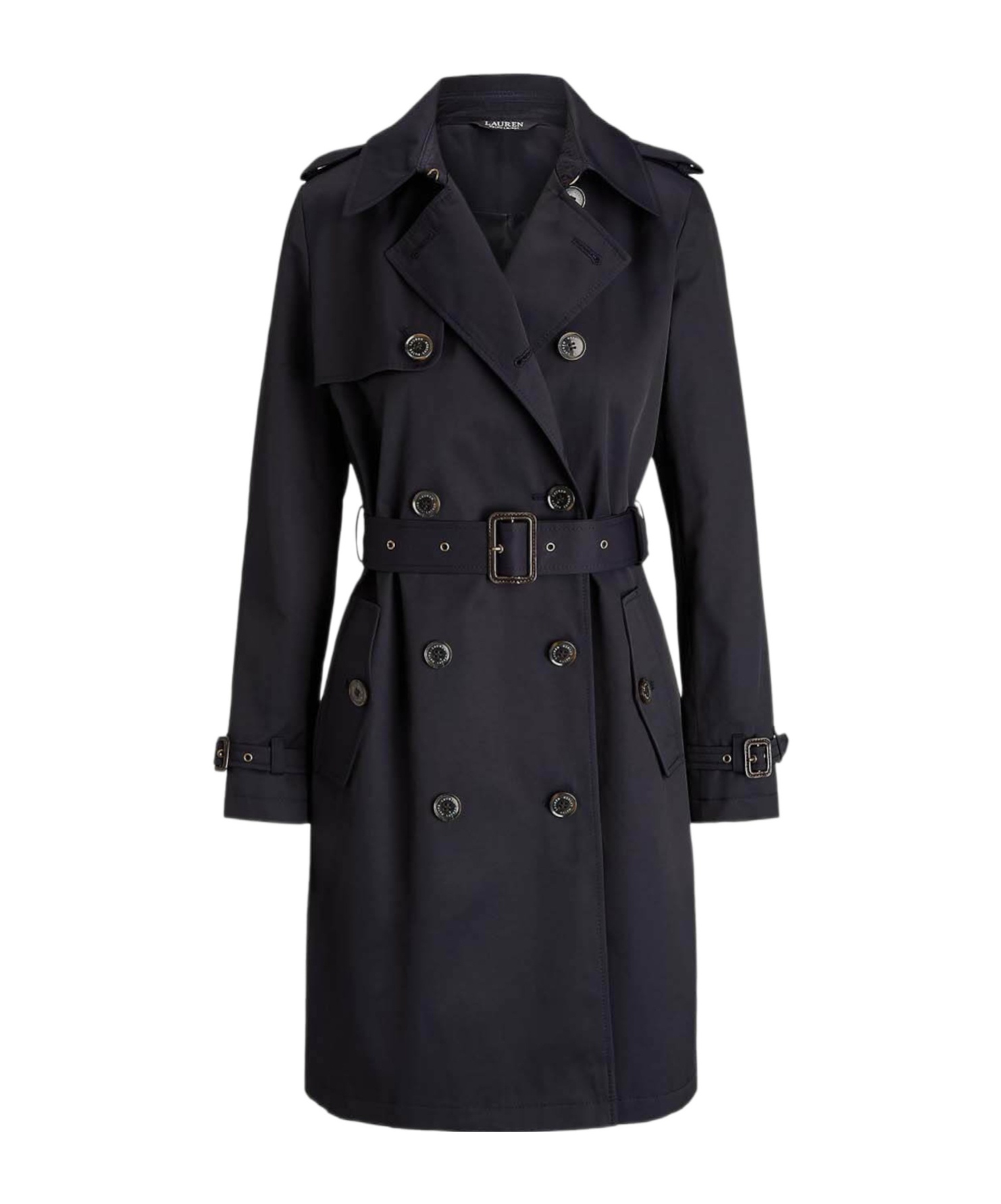 Ralph Lauren Double-breasted Belted Trench Coat In Black