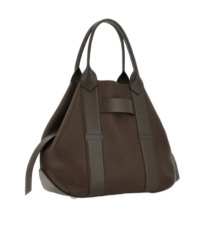 Hogan Structured Hammered Leather Tote Bag With Embossed Accents In Brown