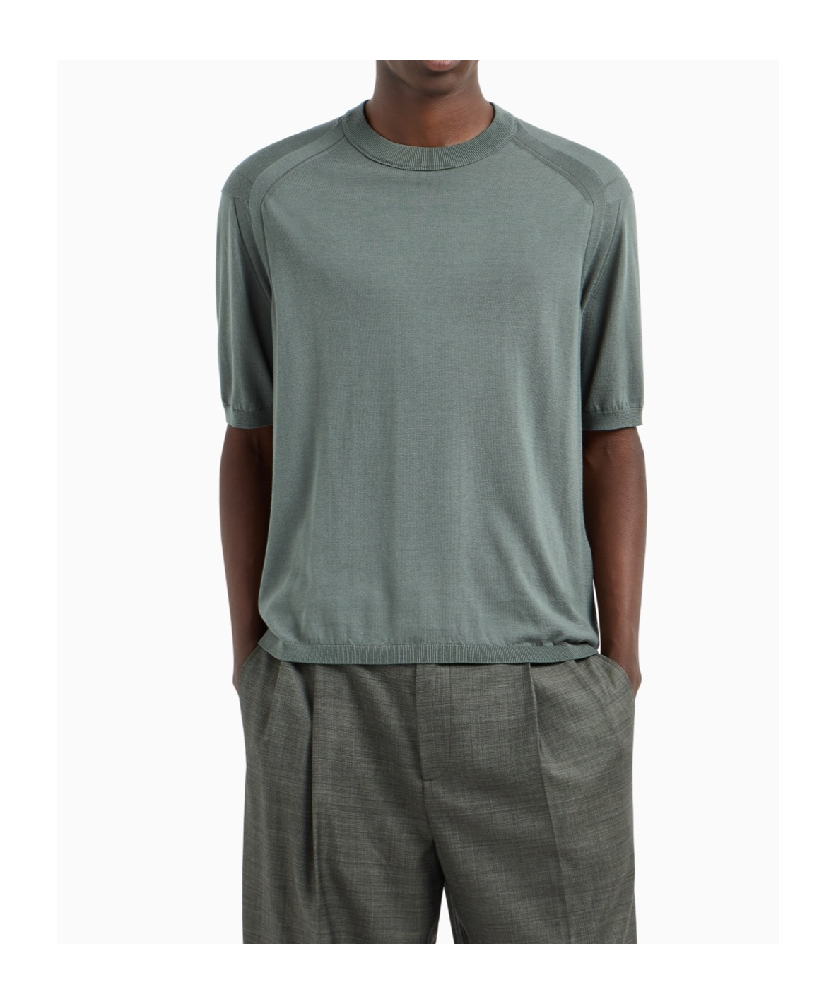 Emporio Armani Asv Lyocell-blend Plain-knit Jumper In Gray