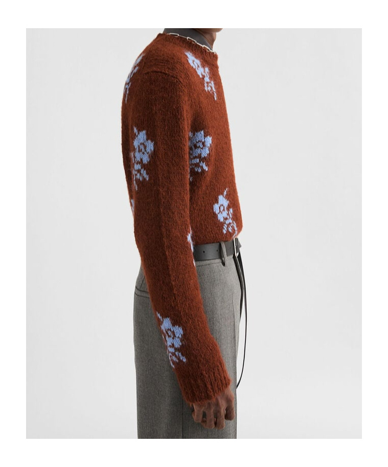 Jil Sander Brick-coloured Alpaca Sweater With Embroidery In Burgundy