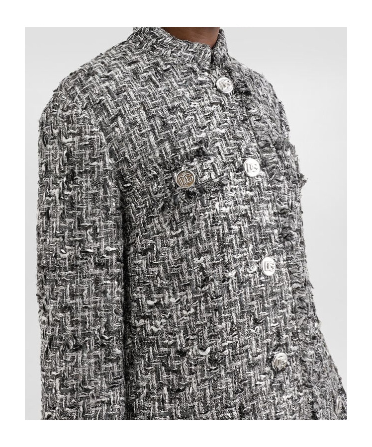Dolce & Gabbana Single-breasted Raschel Tweed Coat In Gray