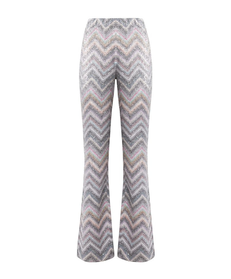 MISSONI FLARED TROUSERS IN ZIGZAG KNIT WITH SEQUINS