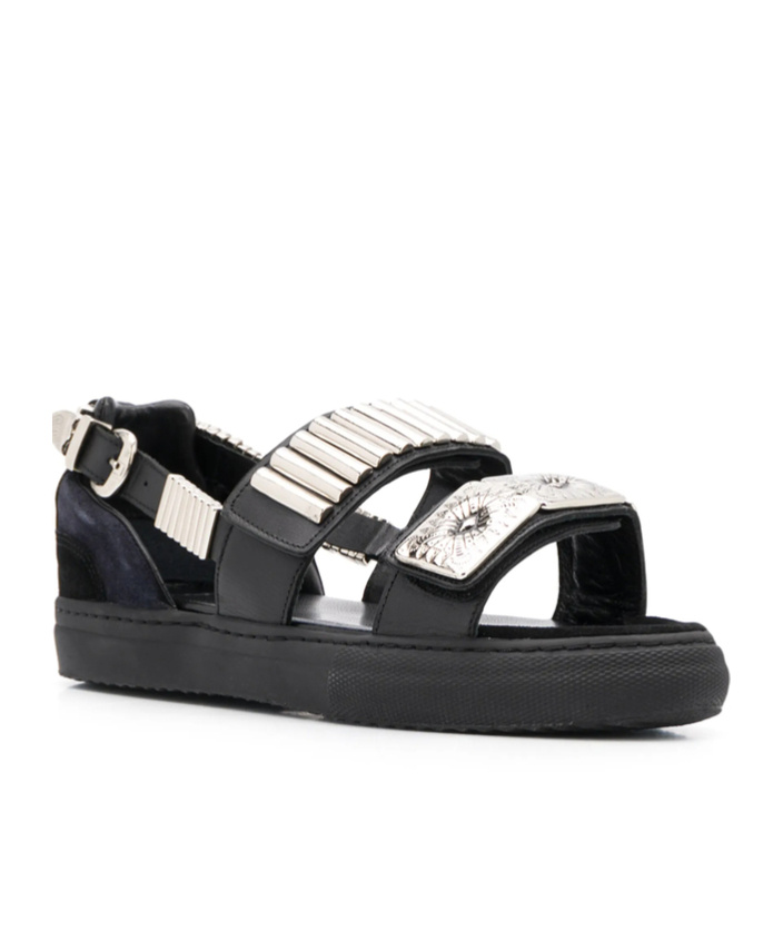Shop Toga Pattern Flat Sandals In Black