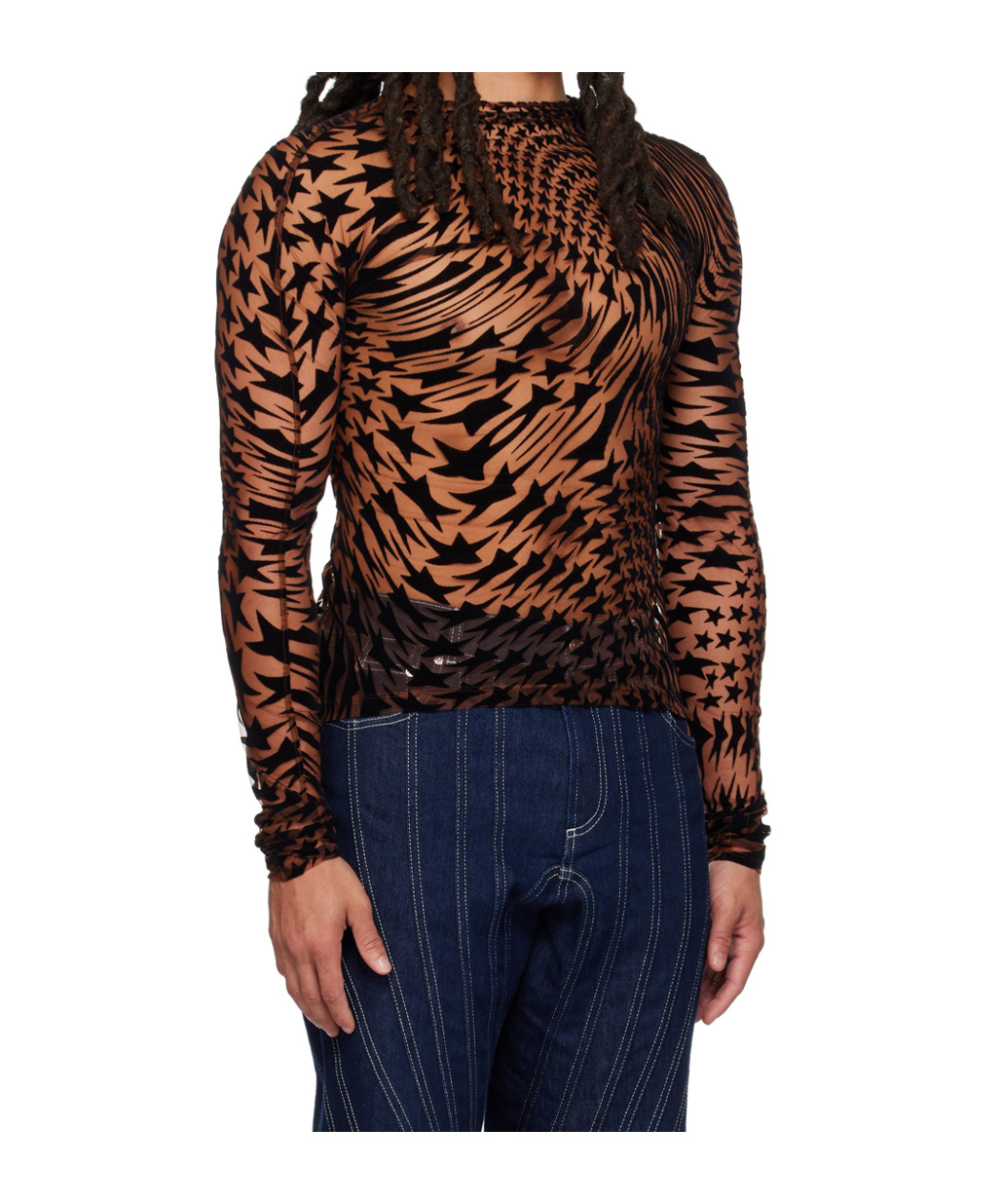 Mugler Star High-neck T-shirt In Brown