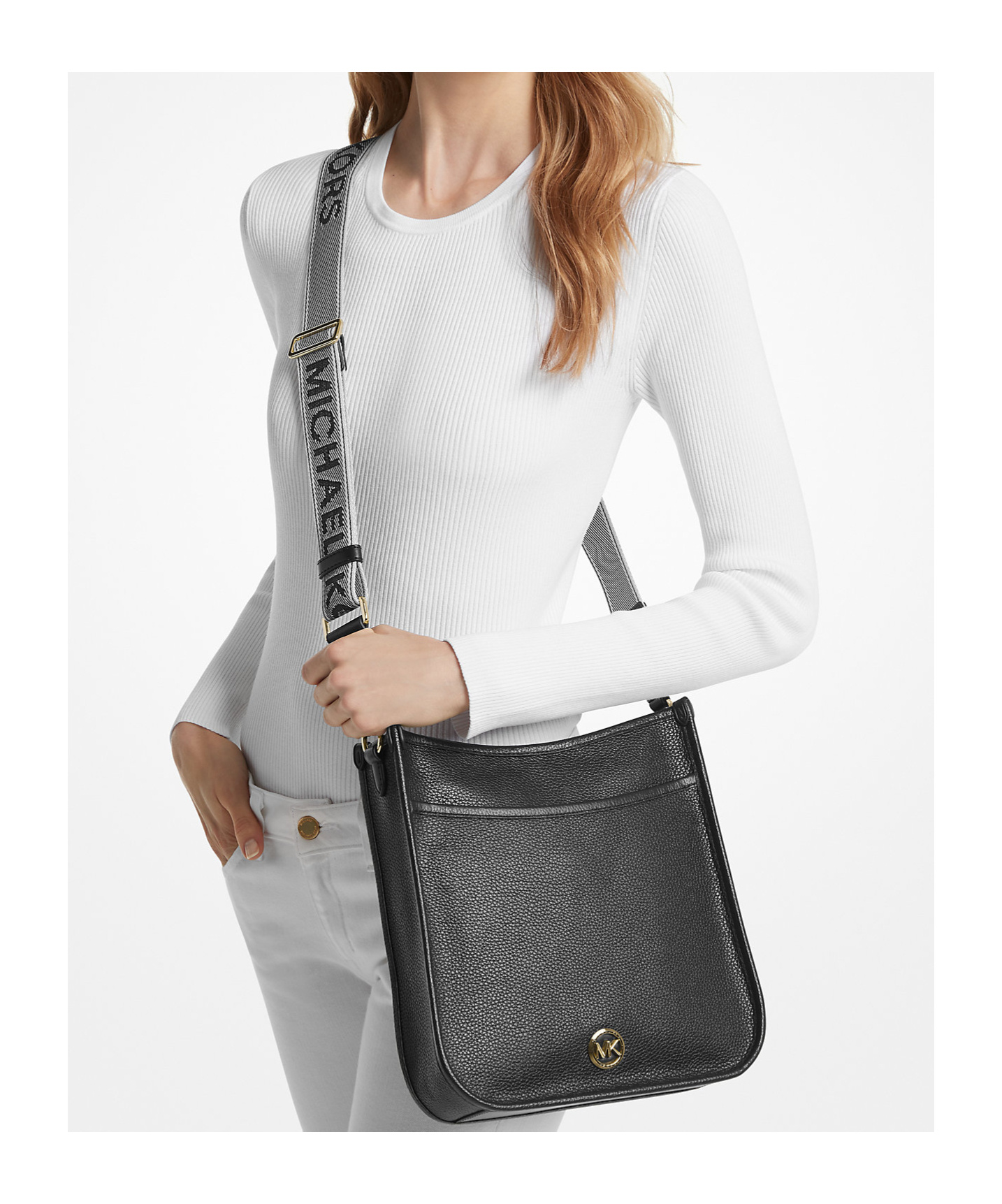Michael Michael Kors Logo-plaque Leather Shoulder Bag In Black
