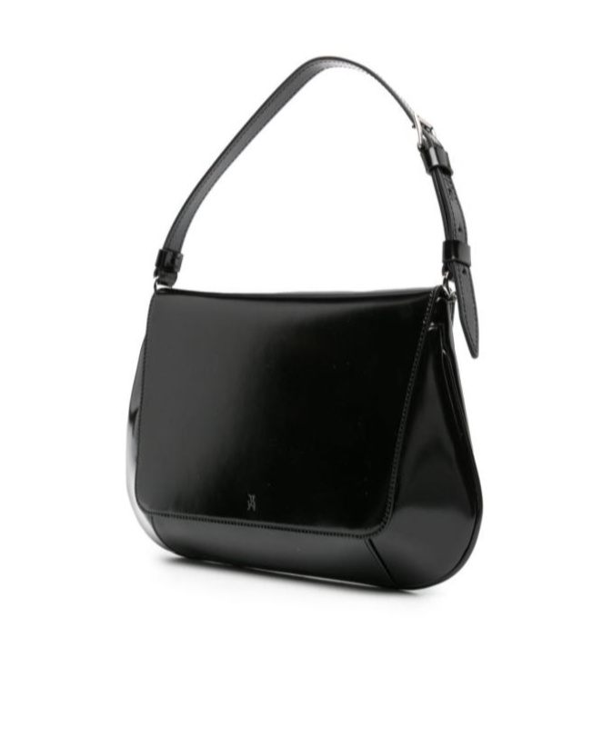 Amina Muaddi Leather Handbag With Curved Base And Reptile Motif Embossing In Black
