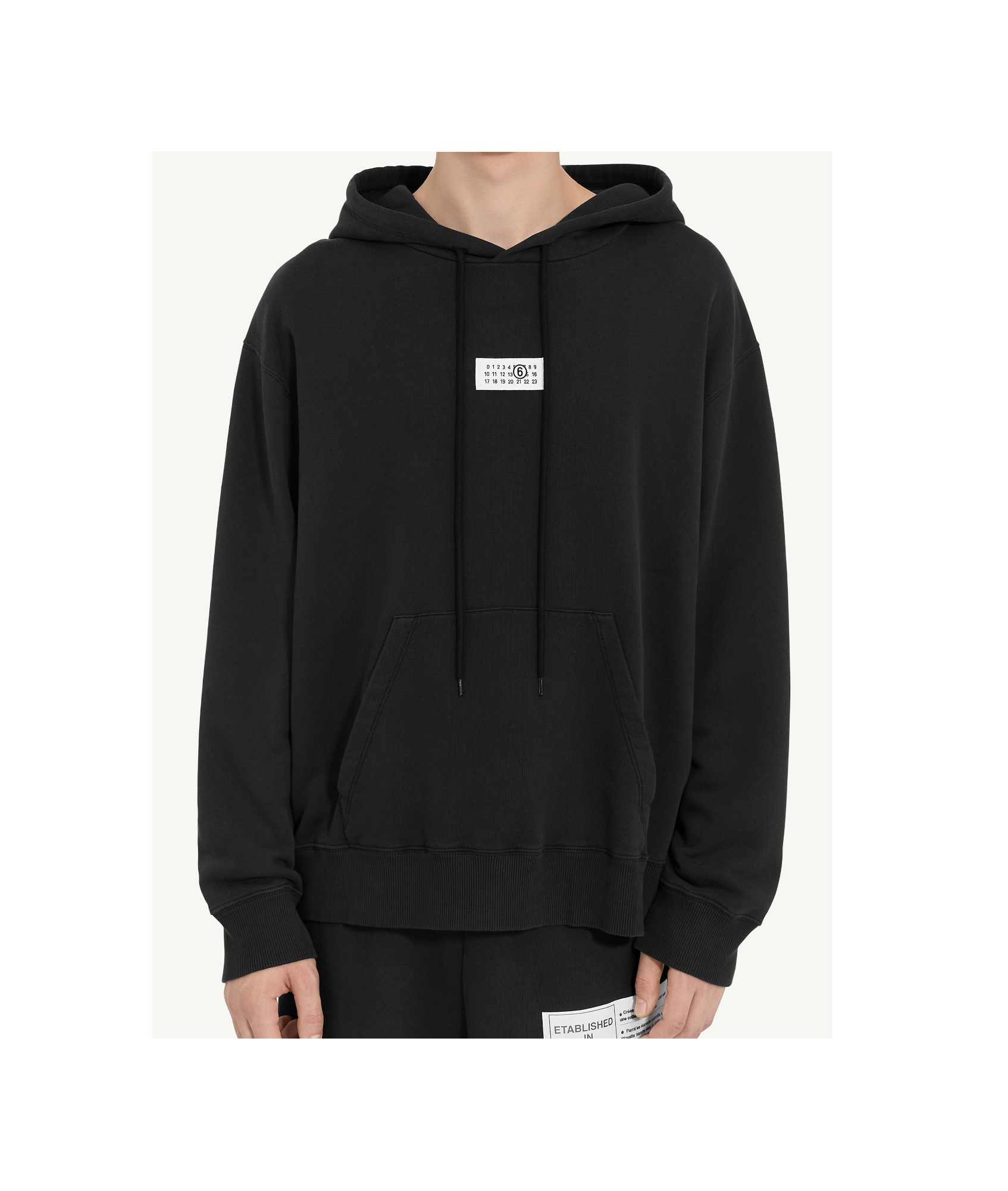 Mm6 Maison Margiela Mm6 By Maison Margiela Emblazoned Black Hoodie With Drawstring And Ribbed Finishes In Black