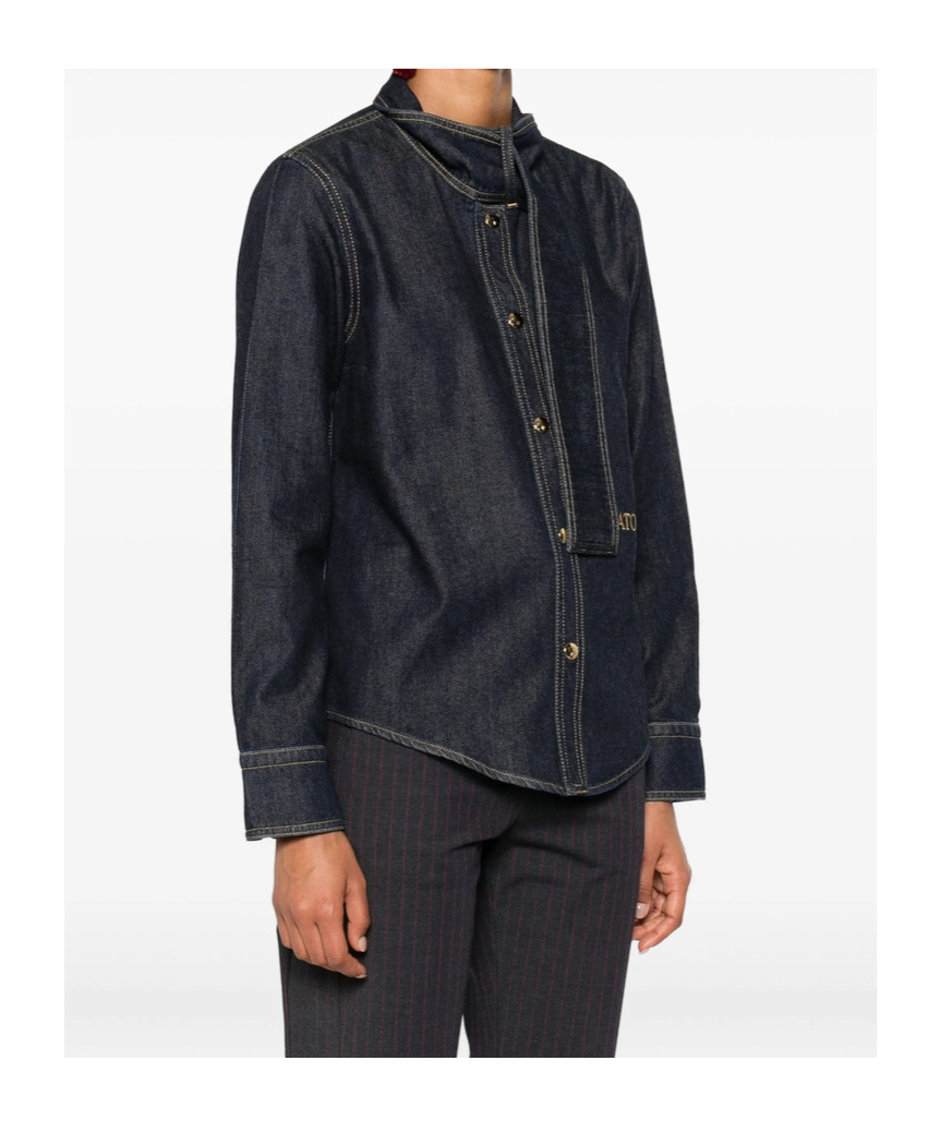 Patou Embroidered-logo Denim Shirt In Black