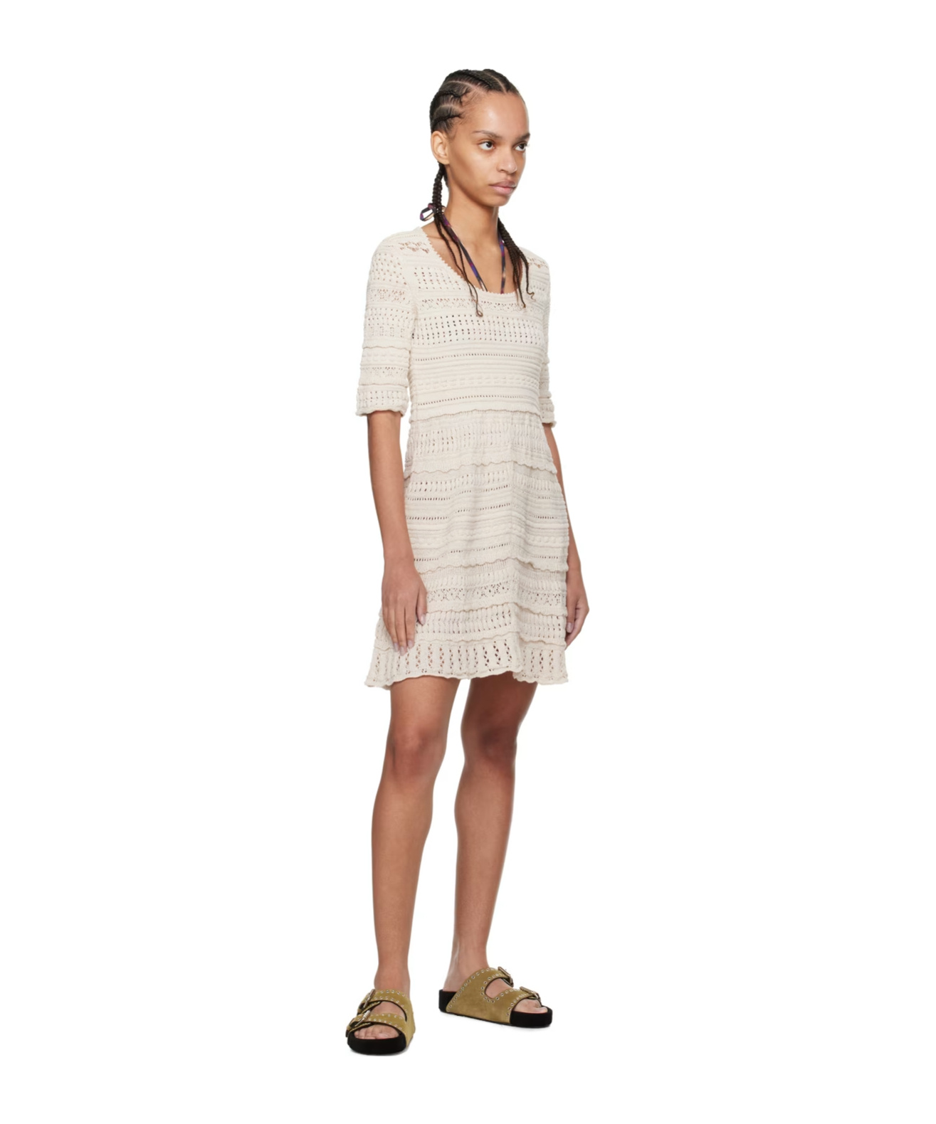 Isabel Marant Étoile Fauve Crocheted Knit Mini Dress In White