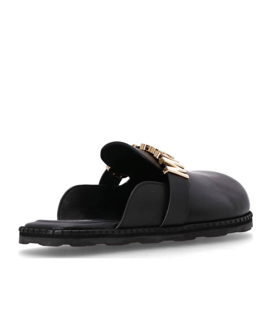 Moschino Logo-lettered Closed-toe Sandals In Black