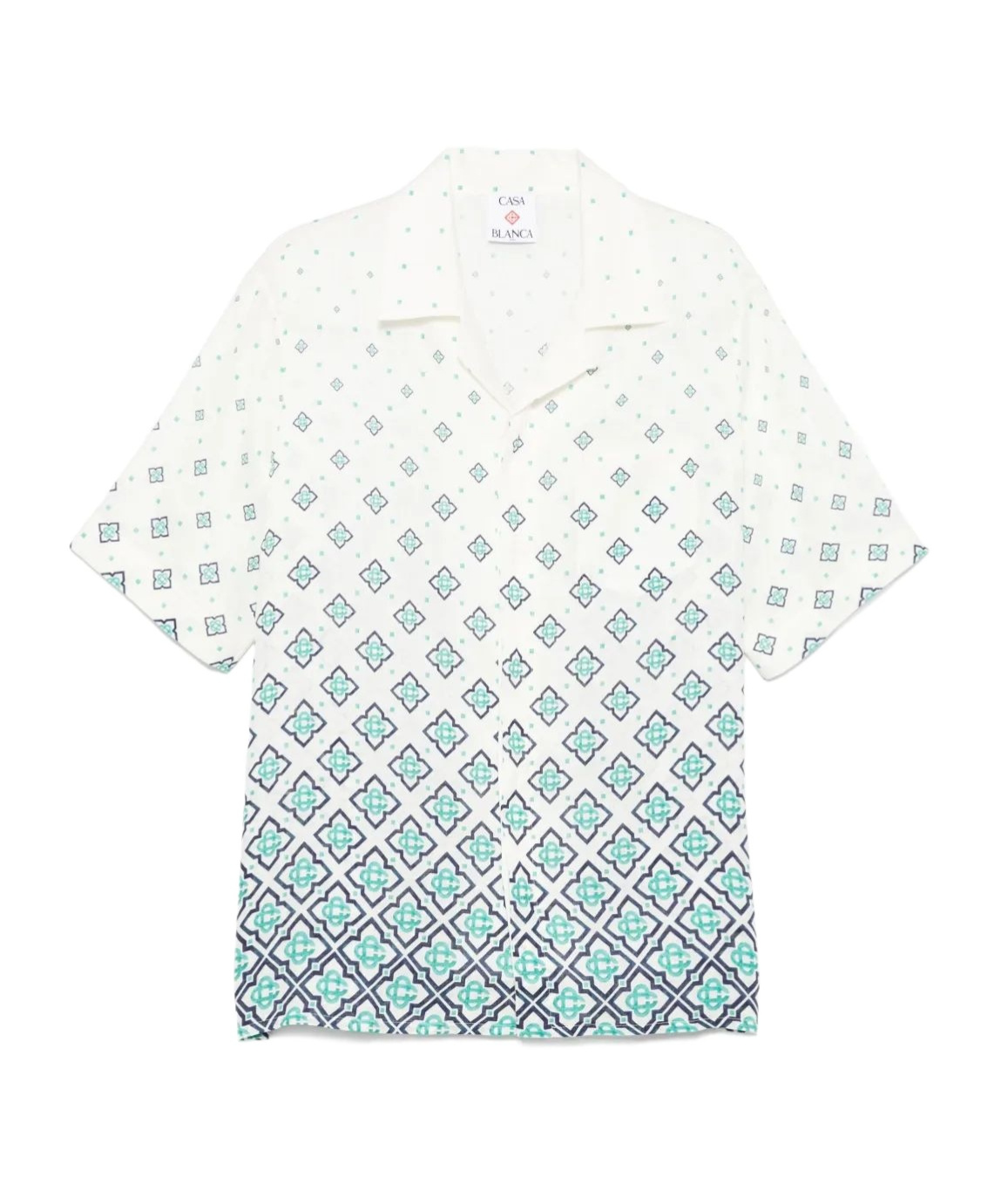 Casablanca Mens Monogram Short-sleeves Linen Shirt Degrade Monogram In White