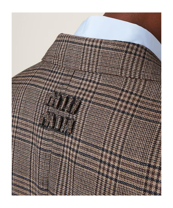 Miu Miu Plaid-check Single-breasted Blazer In Brown
