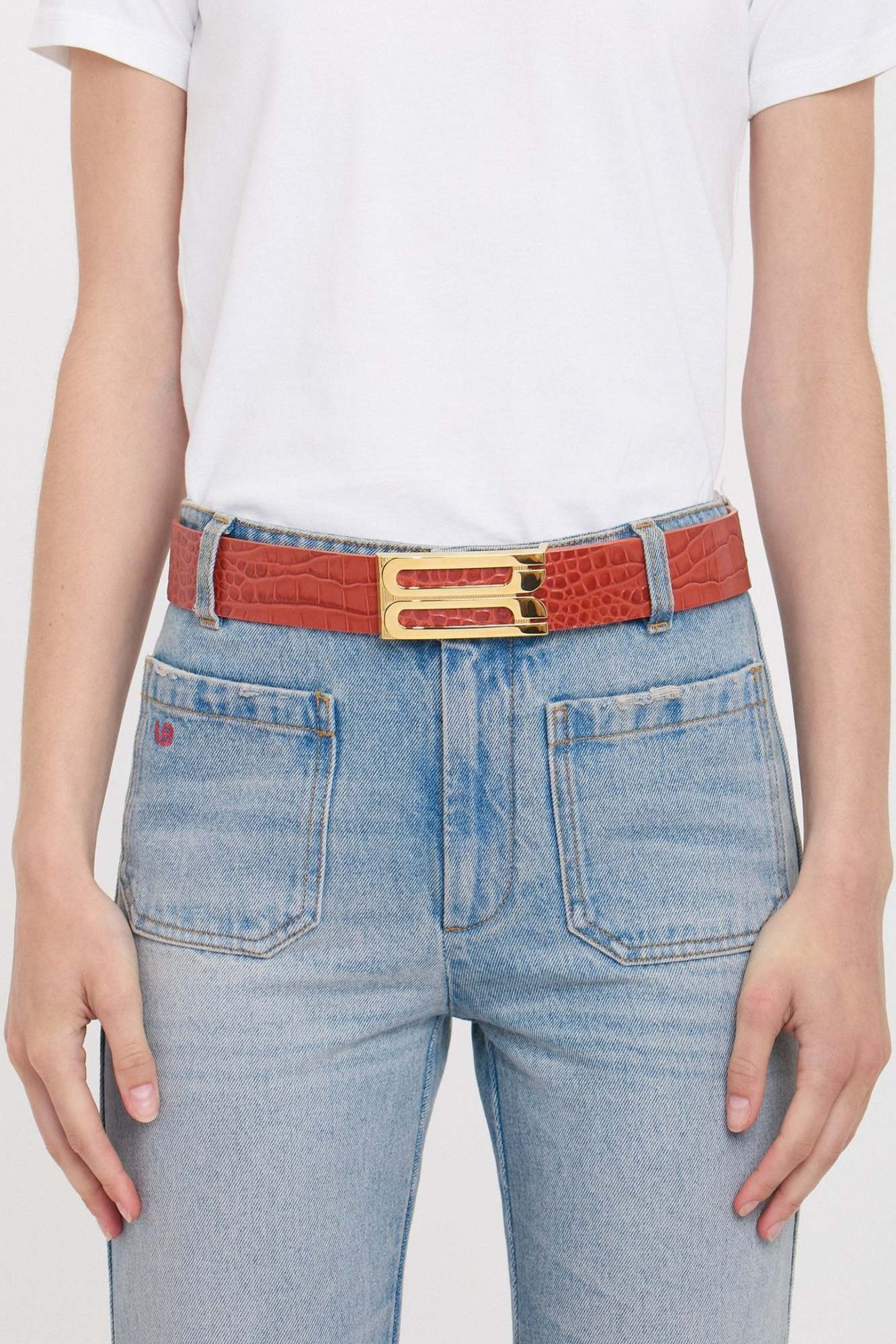 Victoria Beckham Embossed Leather Belt In Nude