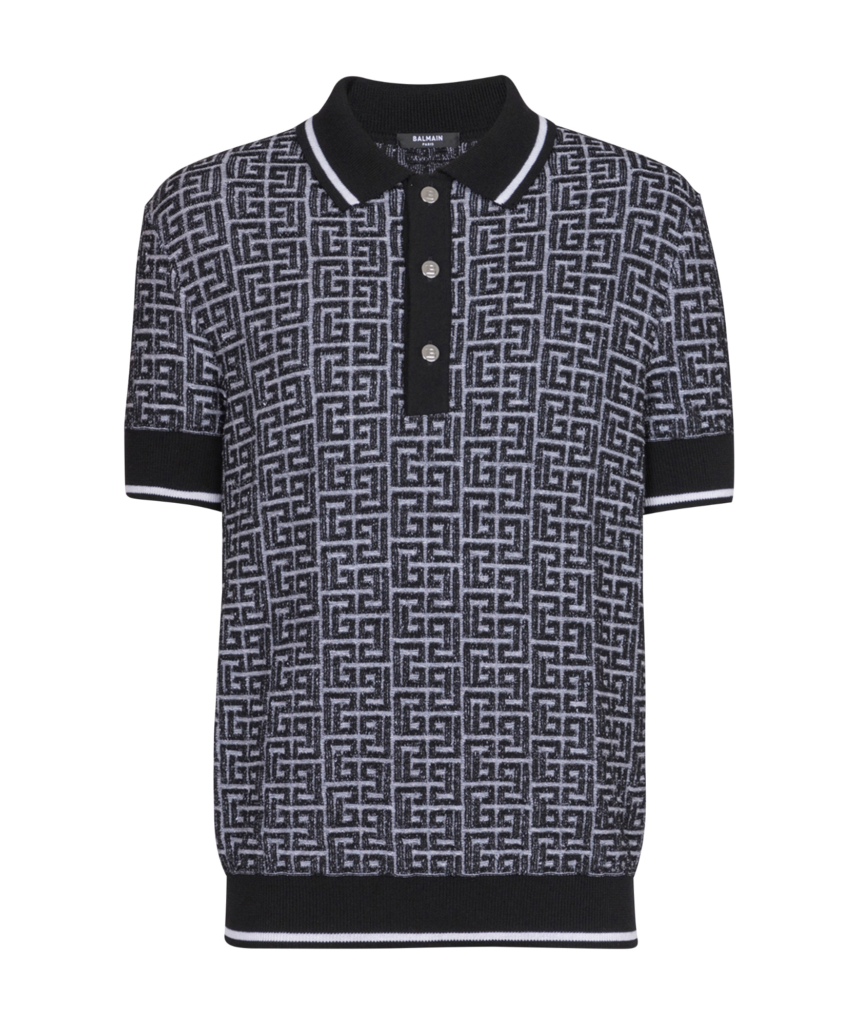 Shop Balmain Pb Labyrinth Knit Polo Shirt In Black