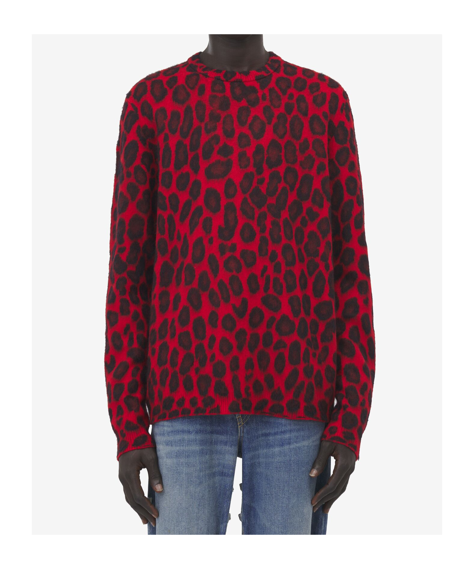 Alexander Mcqueen Wool-blend Leopard Print Sweater In Red