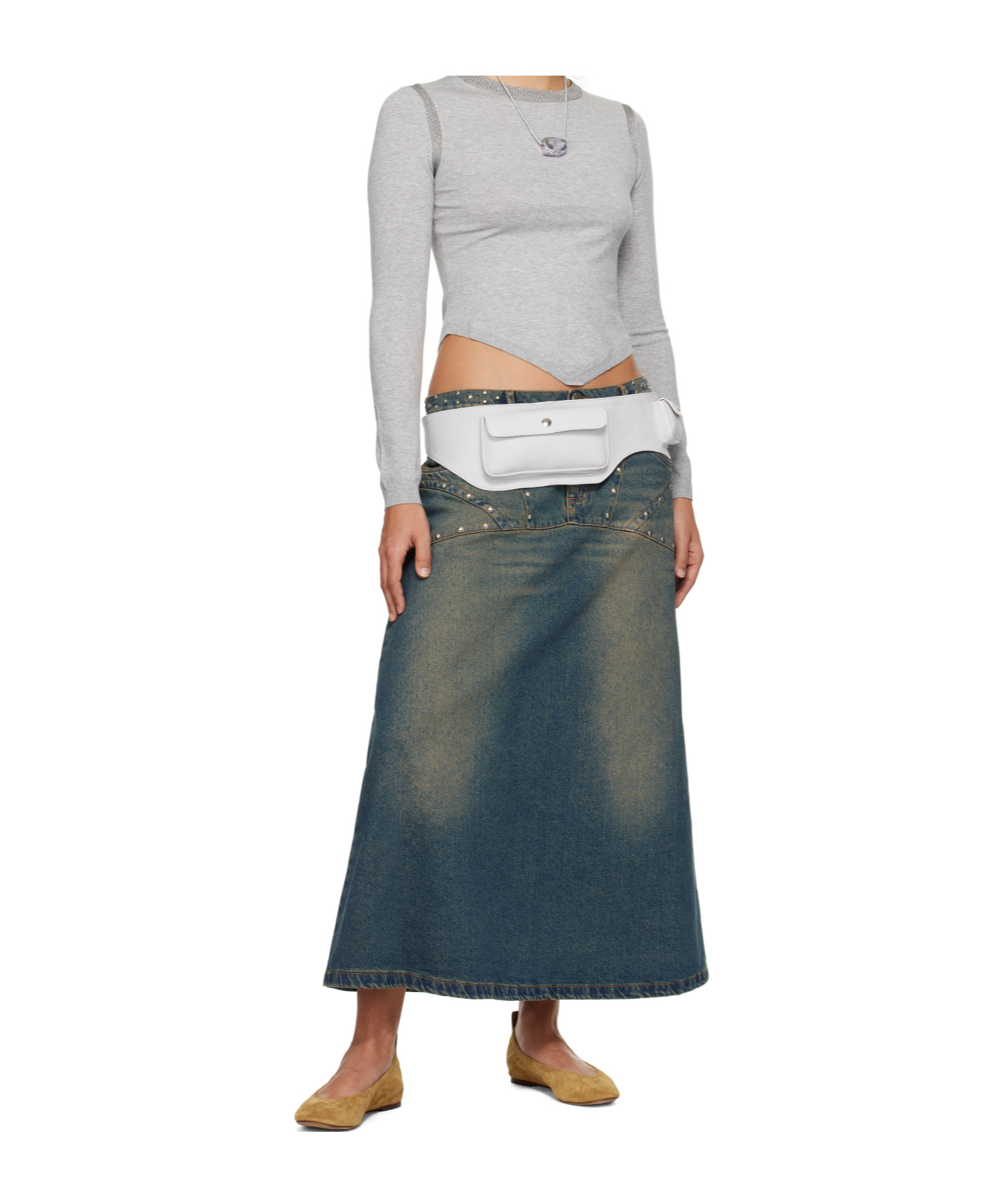 Gimaguas Blue Studded Denim Maxi Skirt In Blue
