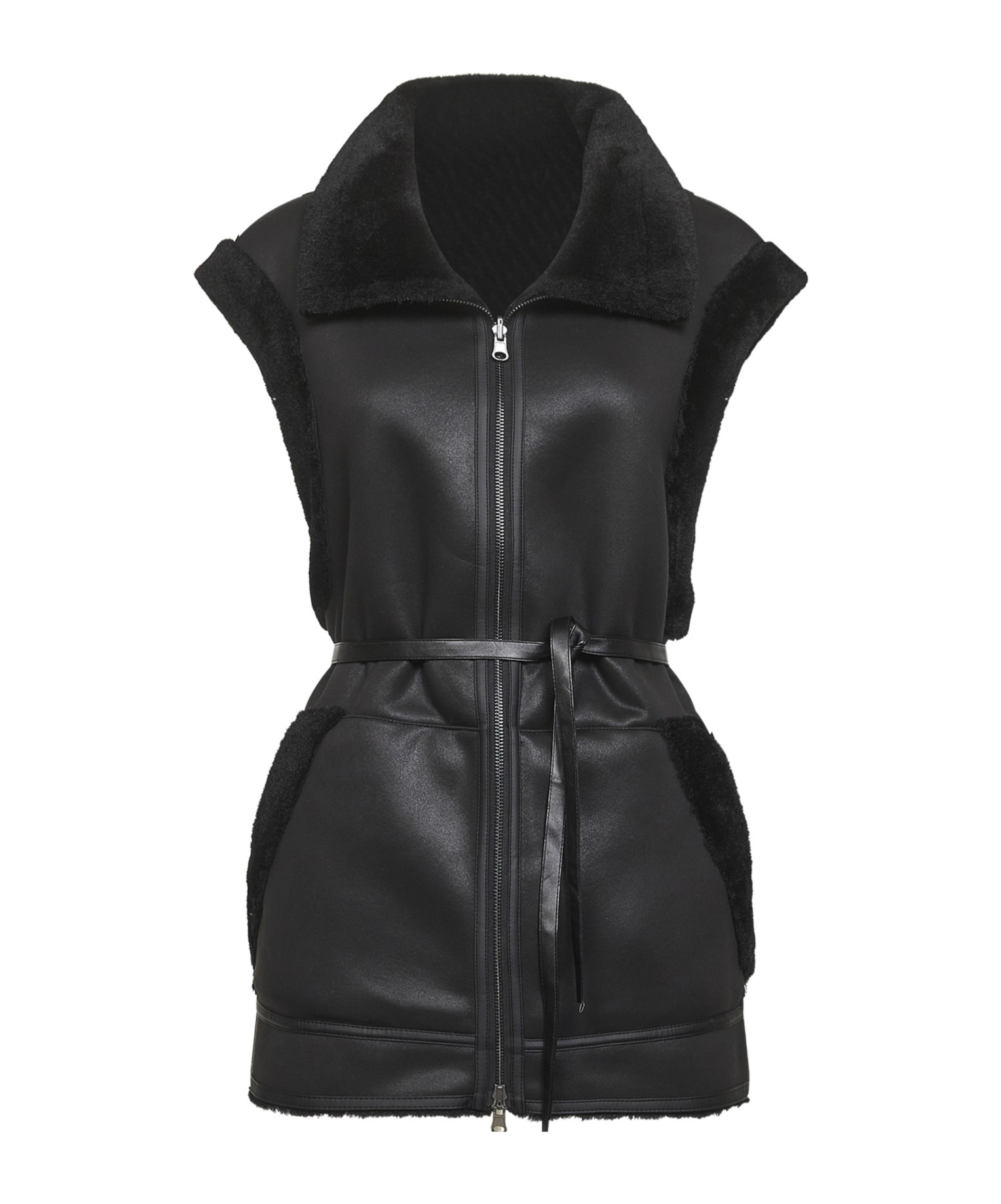 Urbancode Belted Sleeveless Jacket In Black