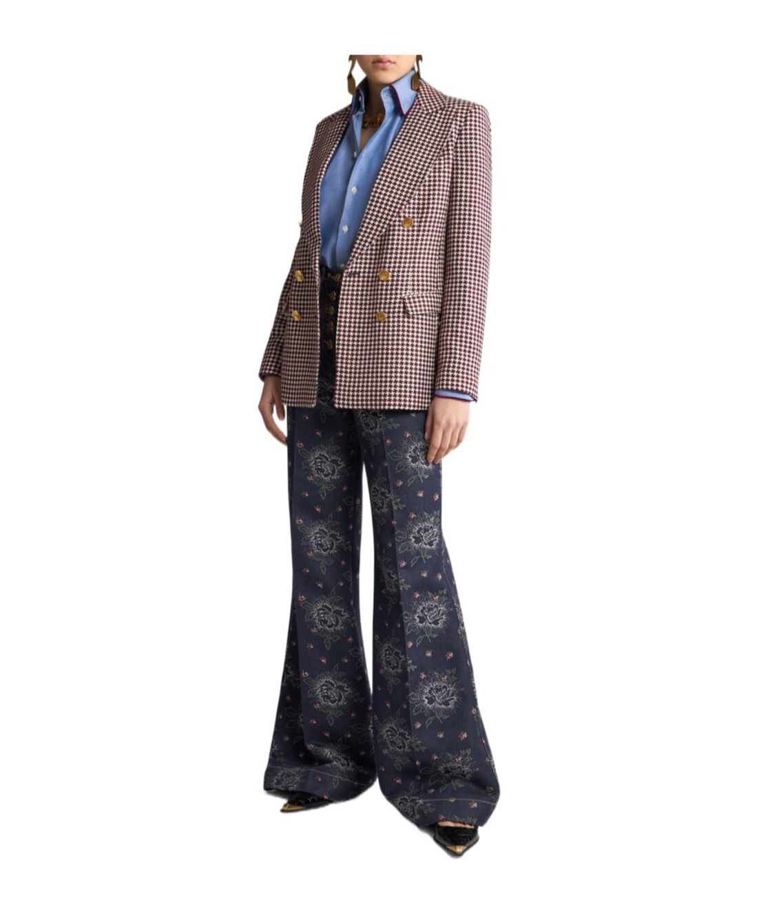 Etro Houndstooth-pattern Double-breasted Jacket In Multicolor