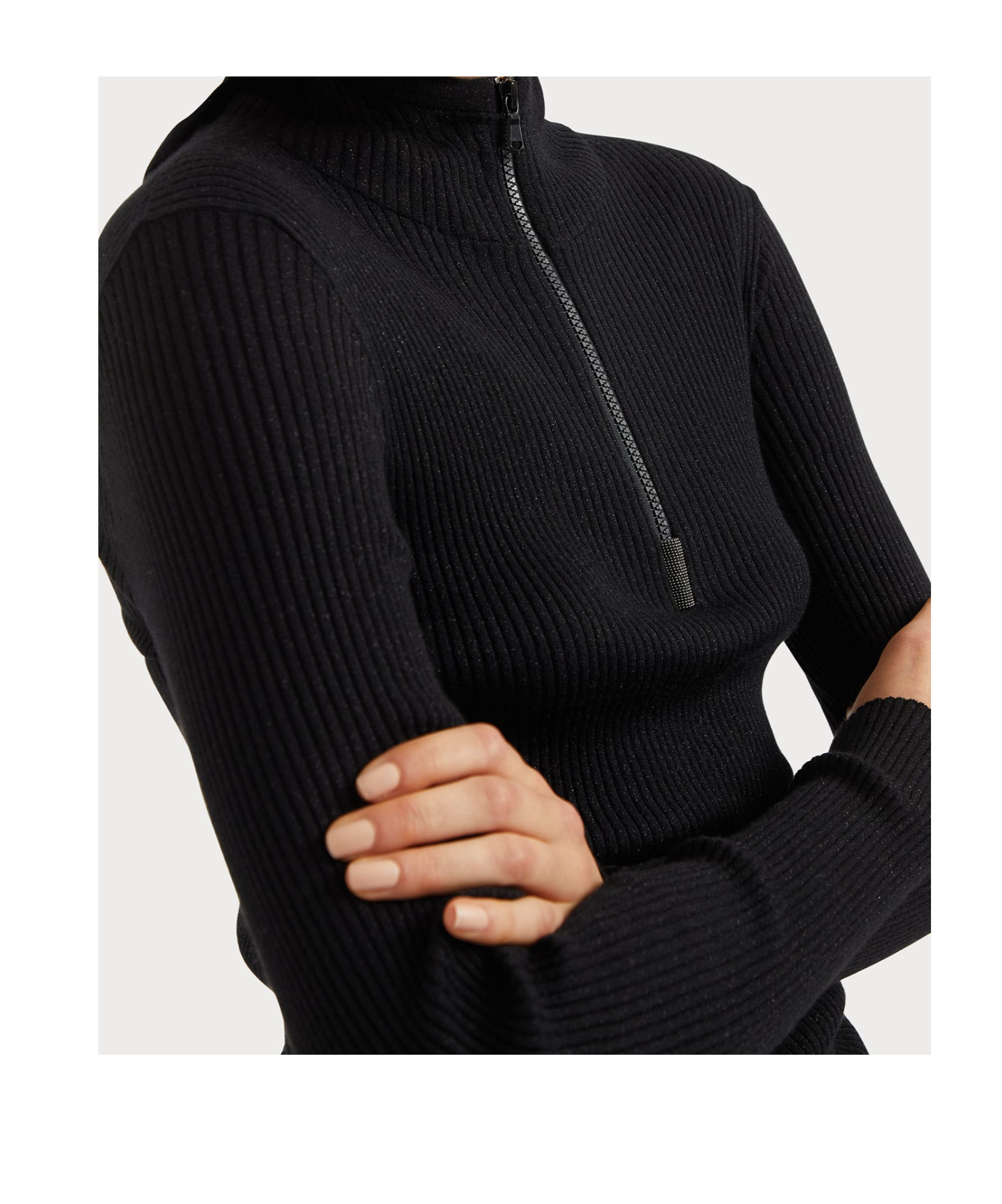 Brunello Cucinelli Virgin Wool-cashmere Half-zip Sweater In Black
