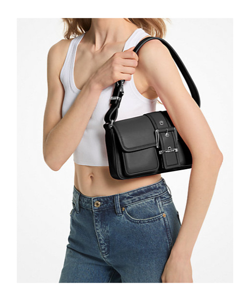 Michael Kors Colby Medium Leather Shoulder Bag In Black