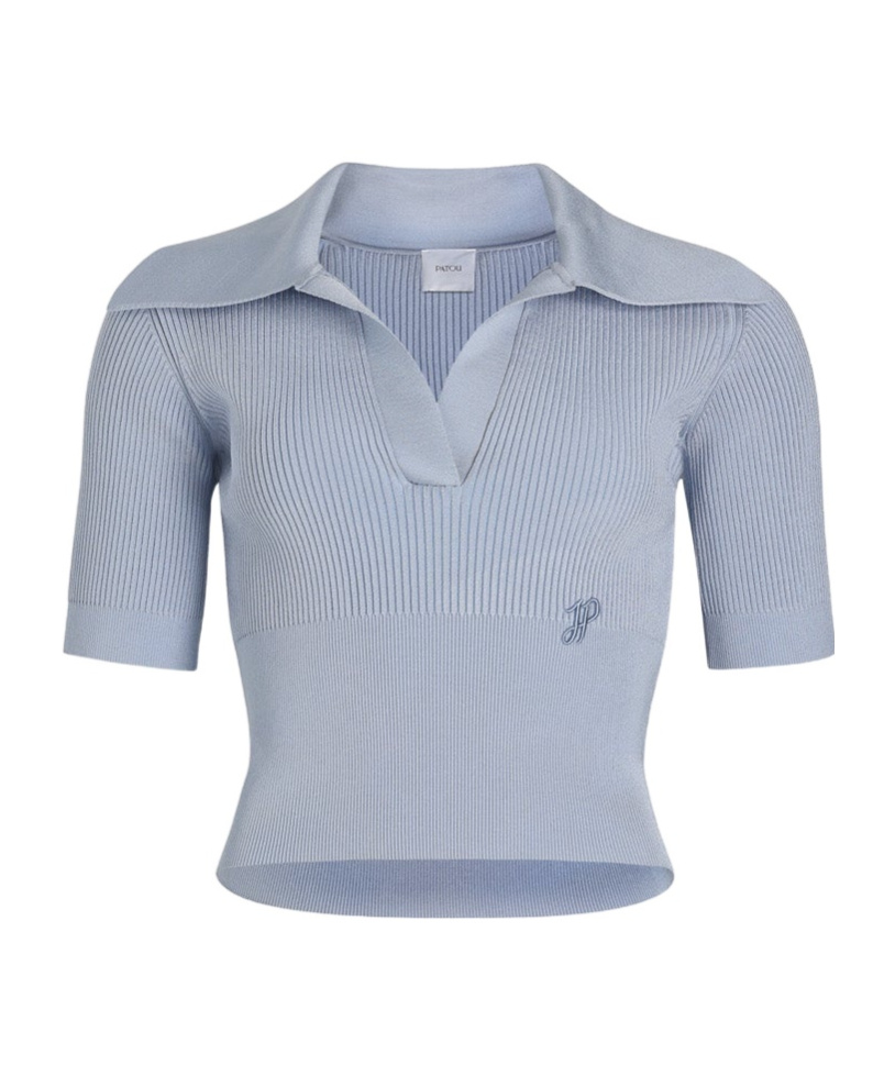 Shop Patou Knitted Polo Shirt In Pearl Blue