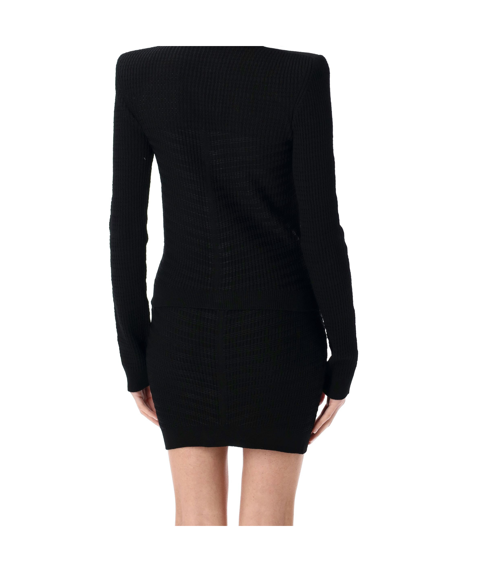 Balmain Knit Cardigan With Structured Shoulders In Black