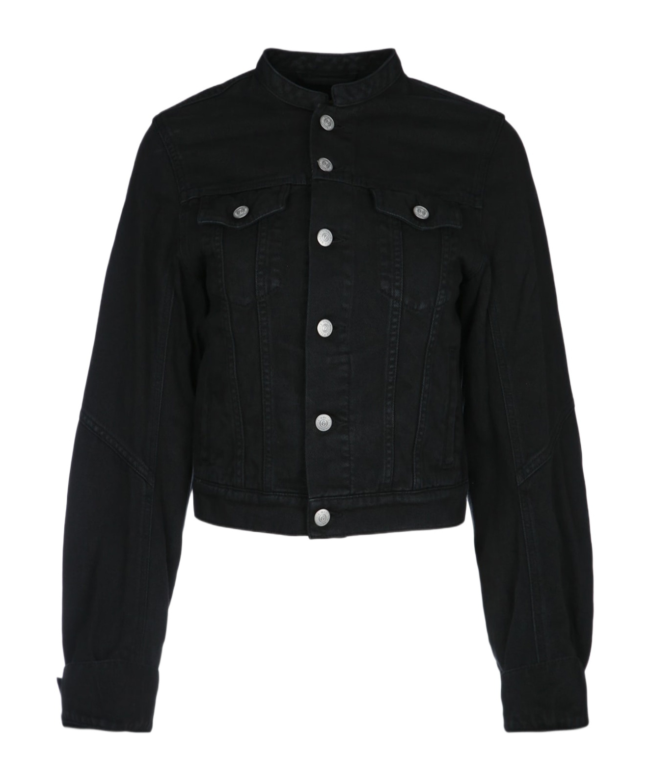 Mm6 Maison Margiela Black Collarless Denim Jacket