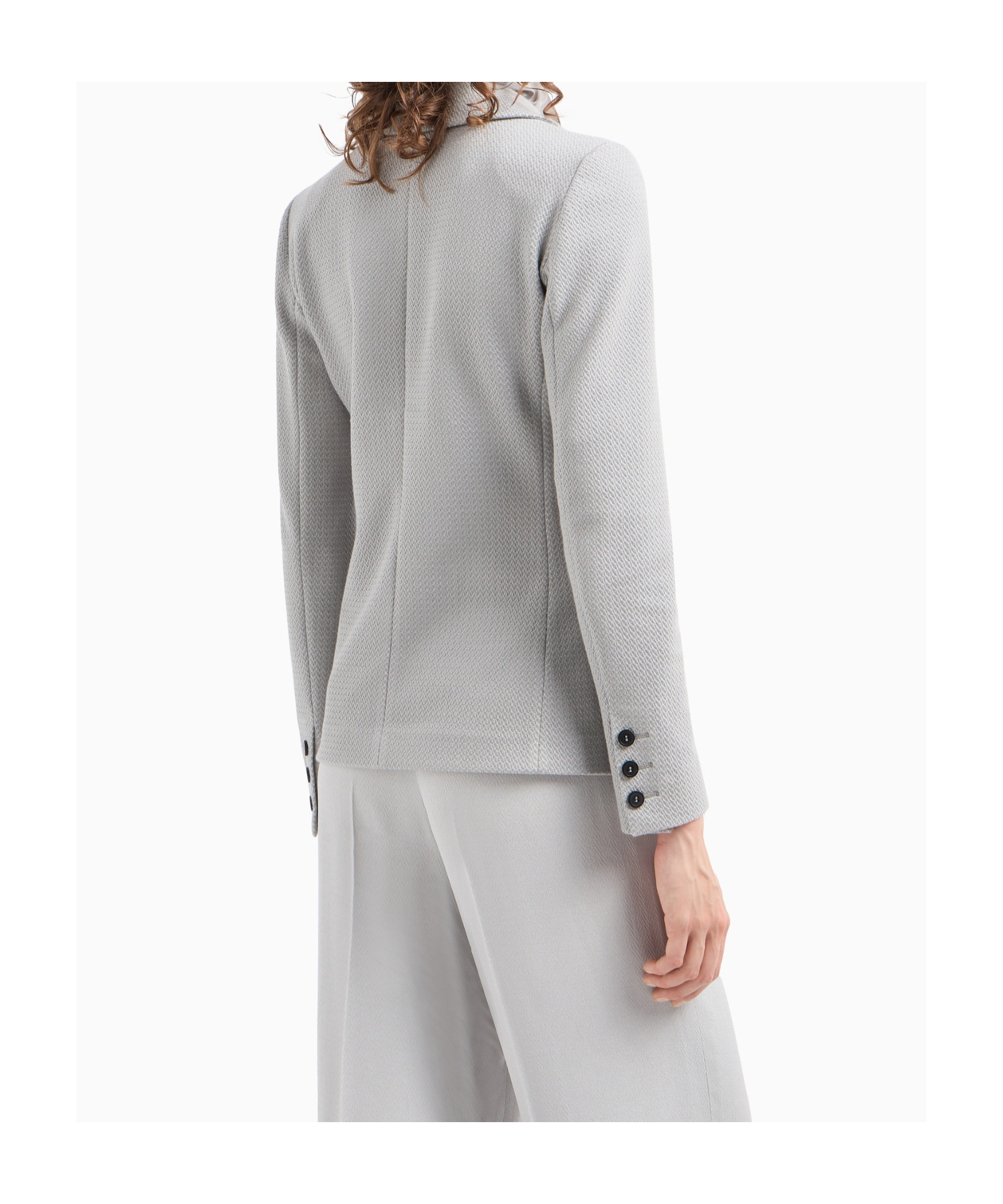 Emporio Armani Icon Single-breasted Jacket In An Embossed Jacquard Knit Jersey In White