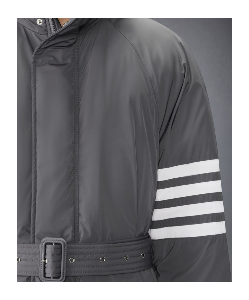 Thom Browne Poly Twill 4-bar Hooded Down Parka With Belt Clothing In Gray