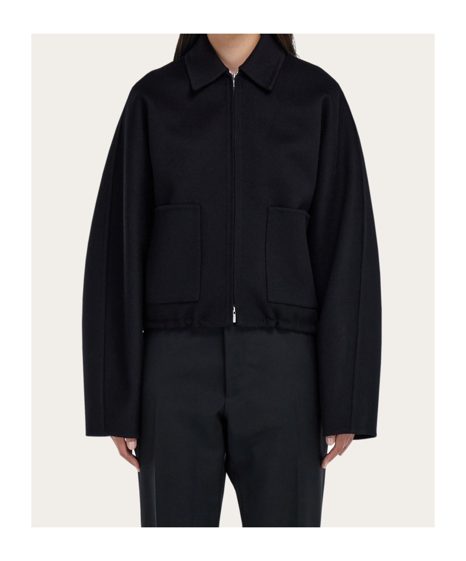 Ferragamo Cashmere Blend Cropped Bomber Jacket In Black