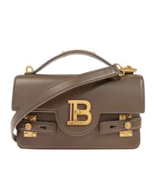 Balmain B-buzz 24 Calf Leather Top Handle Bag In Gray