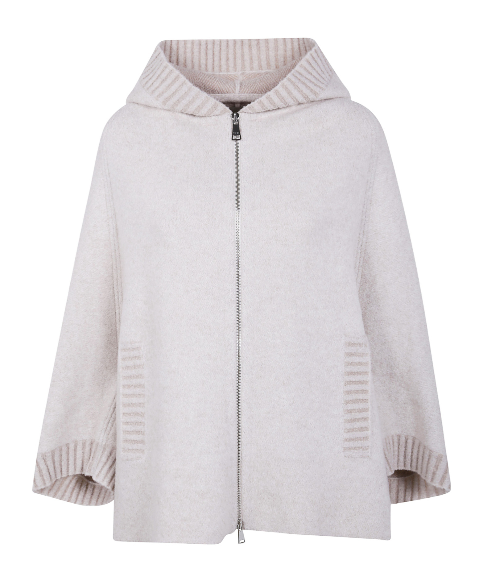D Exterior Hooded Zip-fastening Wool Coat In Neutral