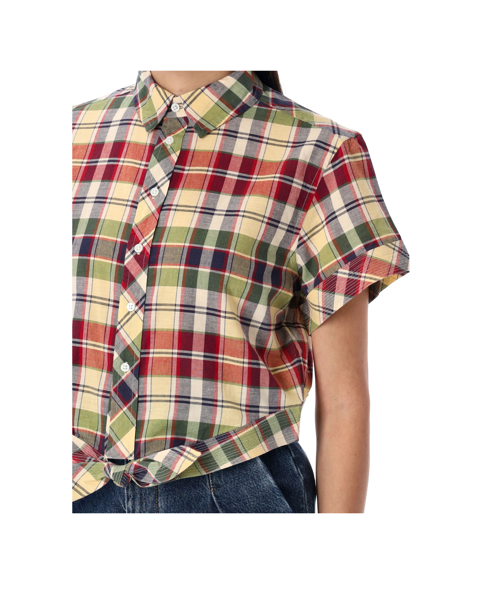 Shop Polo Ralph Lauren Cropped Plaid Tie-front Top In Multicolor