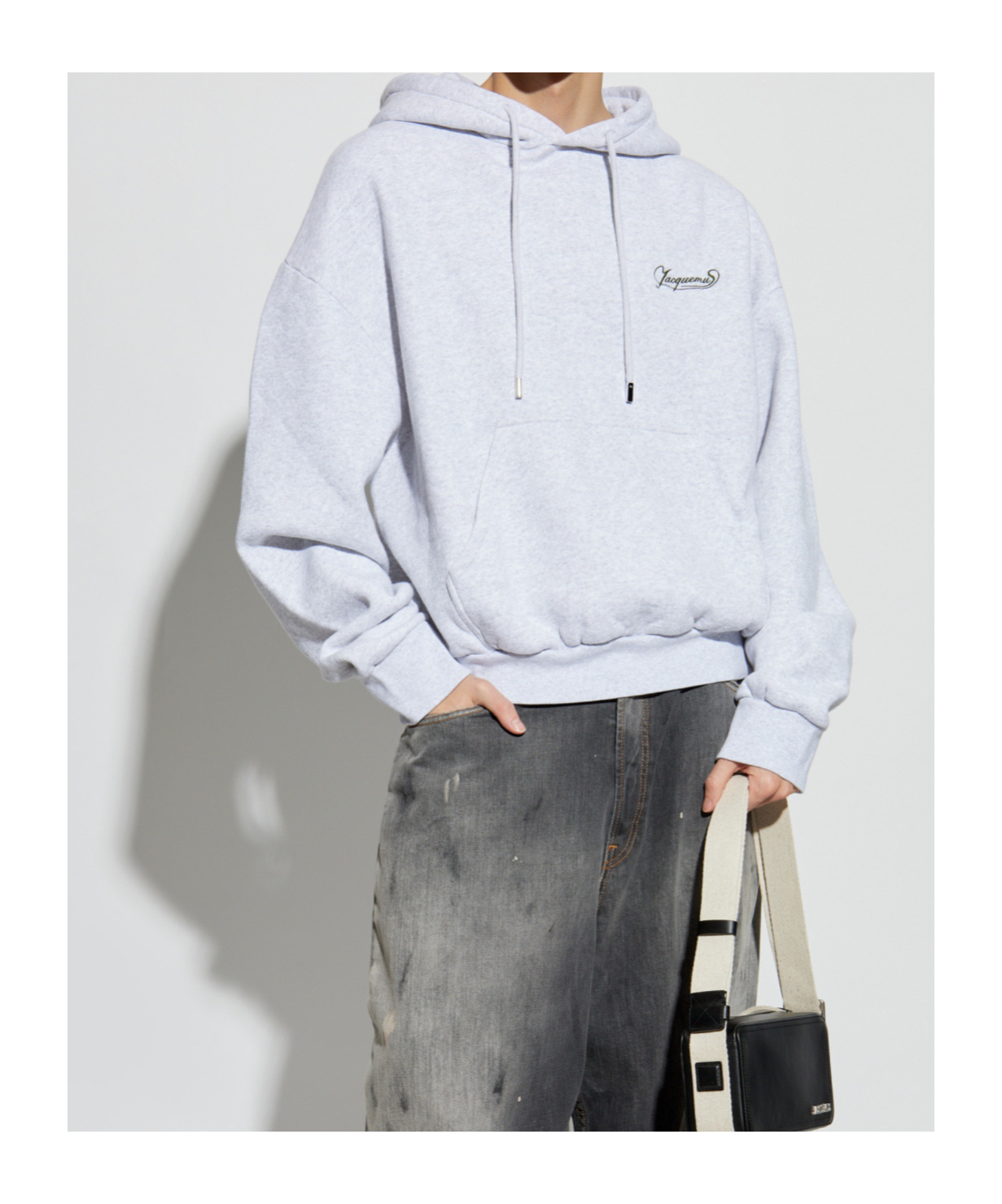 Jacquemus The Corto Logo Embroidered Cotton Fleece Hoodie In White