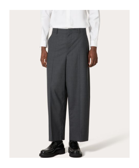 Valentino Belt Loop Wool Casual Pants In Black