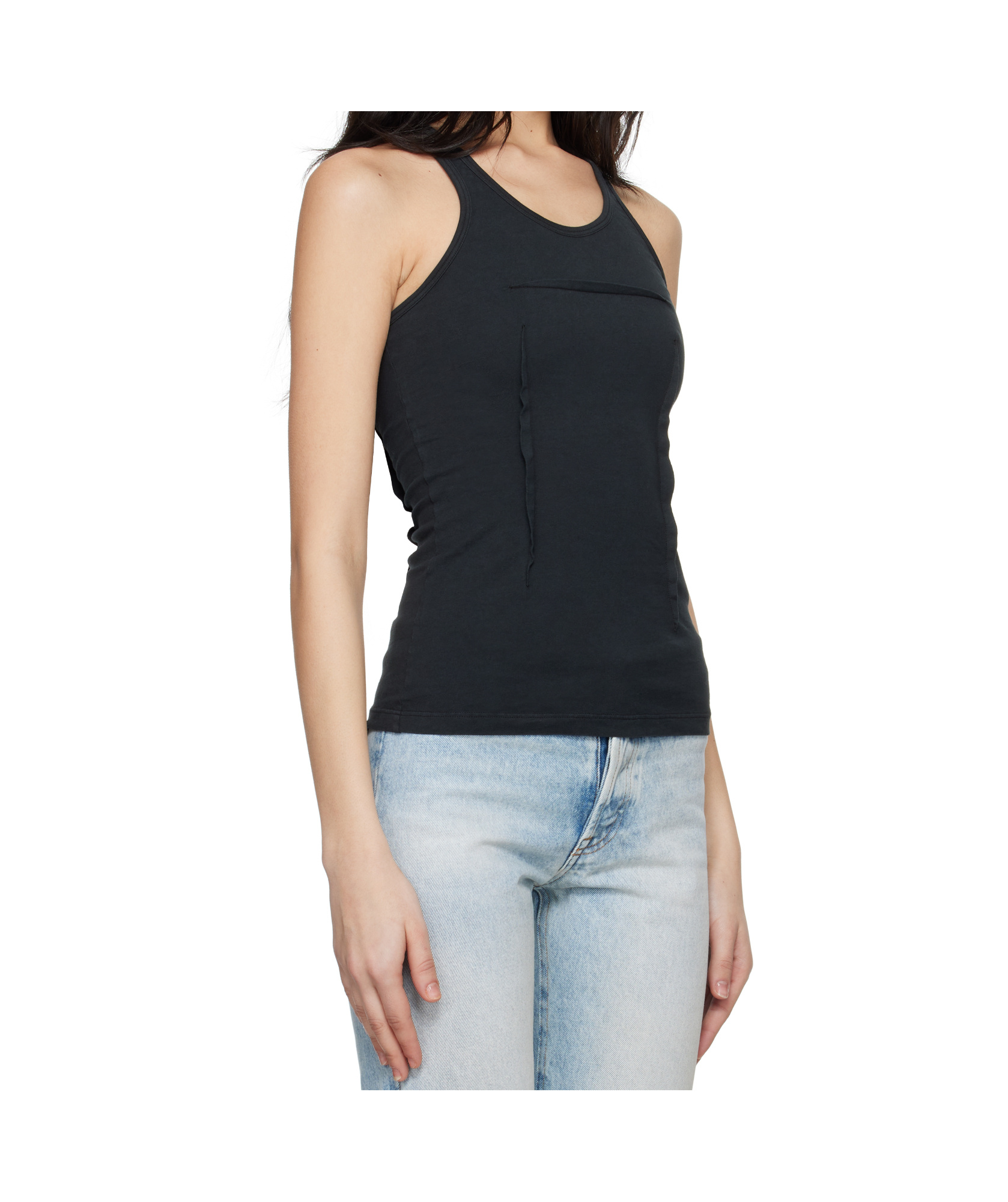 Mm6 Maison Margiela Black Heavy Cotton Jersey Tank Top In Black