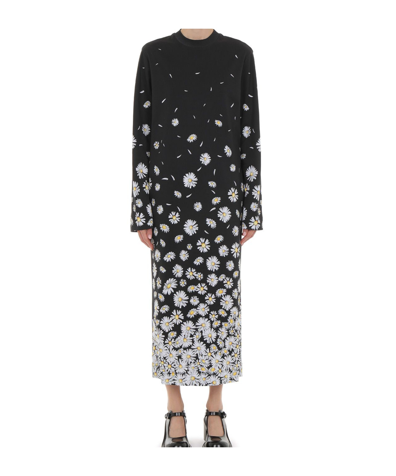 Moschino Black Interlock Daisy Degradé Maxi Dress In Black