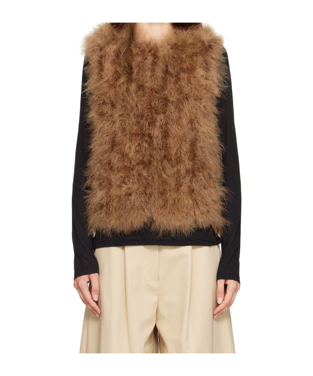 Yves Salomon Brown Feather Vest In Brown