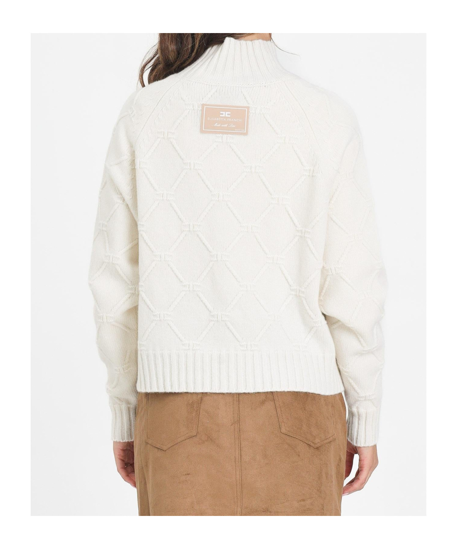 Elisabetta Franchi Wool Crewneck Sweater In White